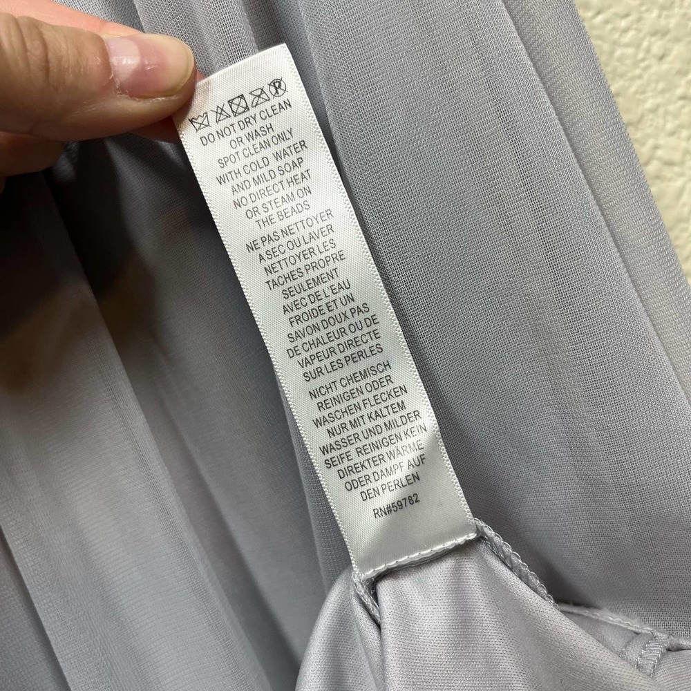 Adrianna Papell Gown Short Sleeve Lace Stretch Tulle Silver Jewel Waist‎ Size 6 - Picture 10 of 15